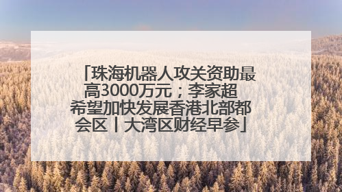 珠海机器人攻关资助最高3000万元；李家超希望加快发展香港北部都会区丨大湾区财经早参